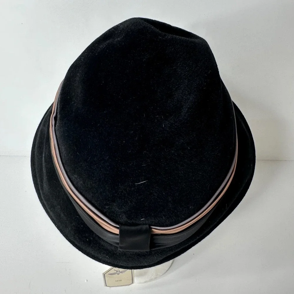 Vintage Parks-Belk Black Genuine Velour Fur Cloche Hat Union Made Size 22 Bow‎